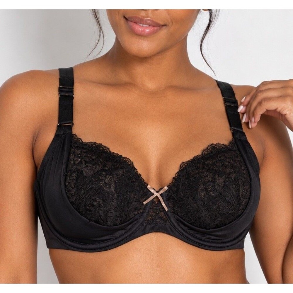 Ambrielle Bra 38DD Black Lace Unlined Balconette Full Figure Underwire 179-8010